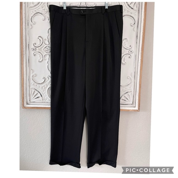 Perry Ellis Other - PERRY ELLIS PORTFOLIO CLASSIC FIT PLEATED CUFFED BLACK DRESS PANTS